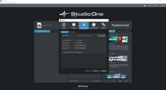 PreSonus Studio One Prime Setup Screen