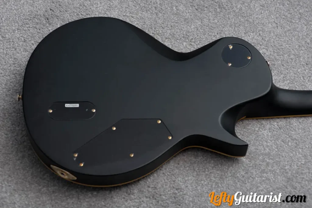 The back of a left handed ESP LTD EC-1000 in Vintage Black finish.