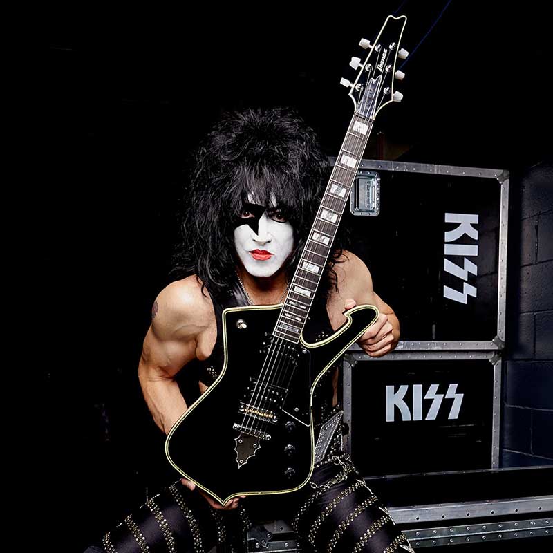 Paul Stanley of KISS with signature Ibanez Iceman guitar