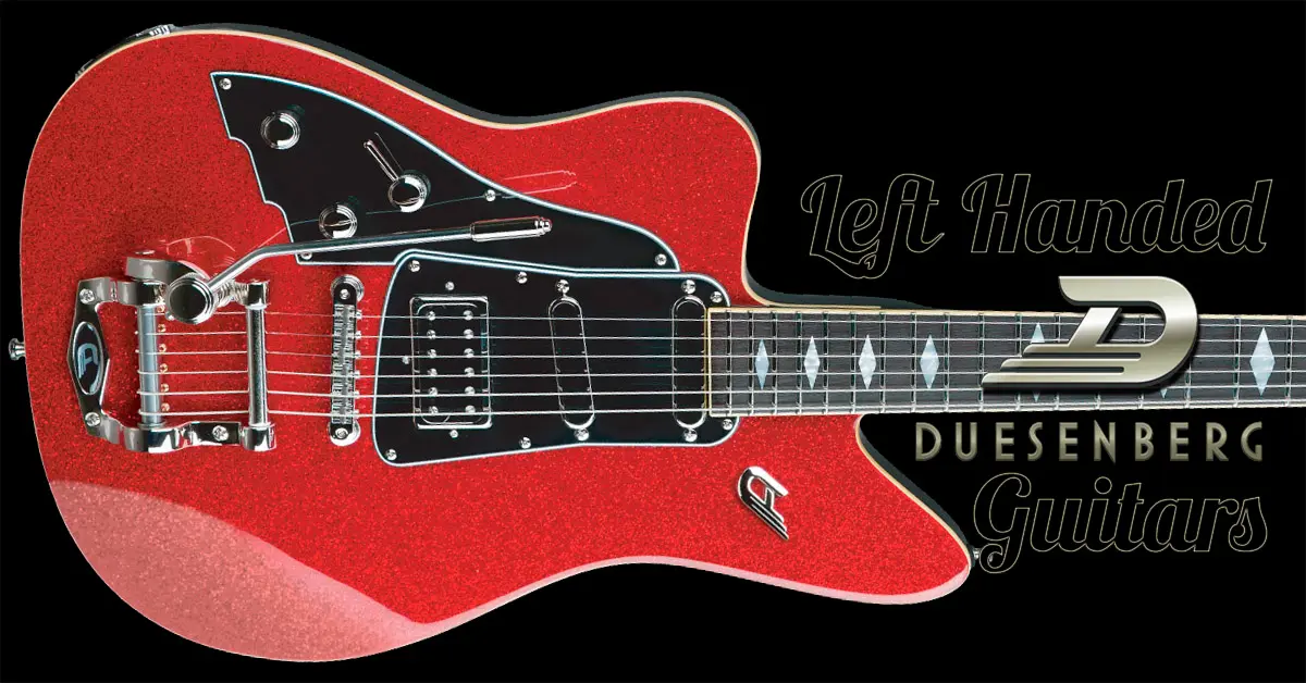 Left Handed Duesenberg Guitars - A Black left handed Duesenberg Paloma with Red Sparkle finish