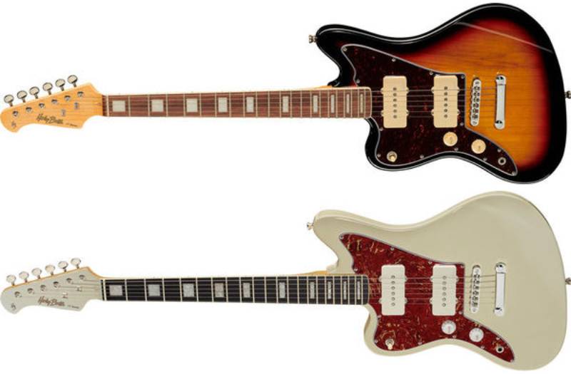 Left handed Harley Benton Guitars - Two JA-60 LH guitars in 3-tone sunburst and Olympic white