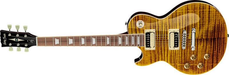 Left handed Harley Benton Guitars - An SC-550LH with a Paradise Amber Flame finish