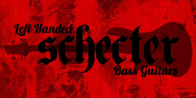Left Handed Schecter Bass Guitars - with silhouette of a Stiletto Stealth-4 Left-Handed Electric Bass Guitar