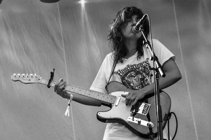 Courtney Barnett playing live with a left handed Fender Telecaster.