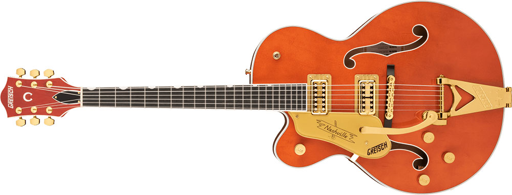 Left Handed Gretsch Guitars - G6120TG-LH Players Edition Nashville Hollow Body with String-Thru Bigsby (Orange Stain Finish)