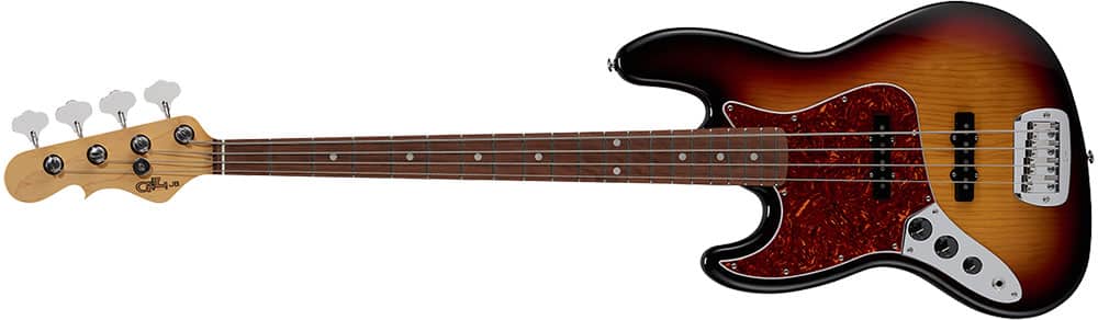 Left Handed G&L Bass Guitars - Fullerton Deluxe JB Lefty with 3-Tone Sunburst finish
