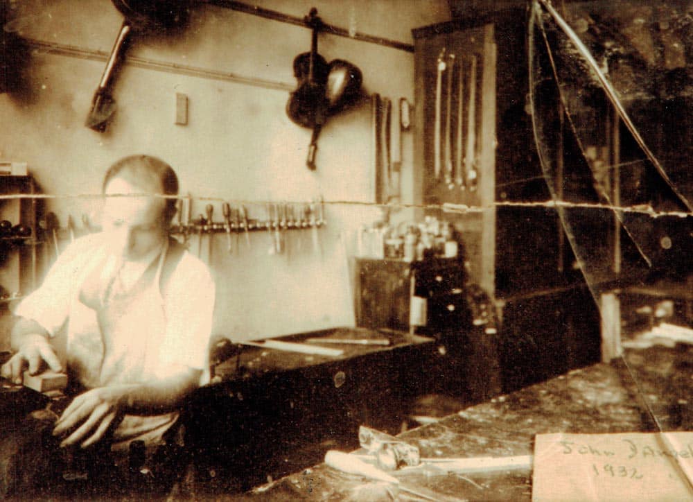 John D'Angelico in his workshop, 1932