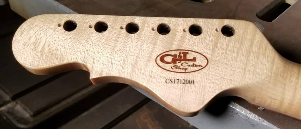 Headstock of a G&L Custom Shop guitar