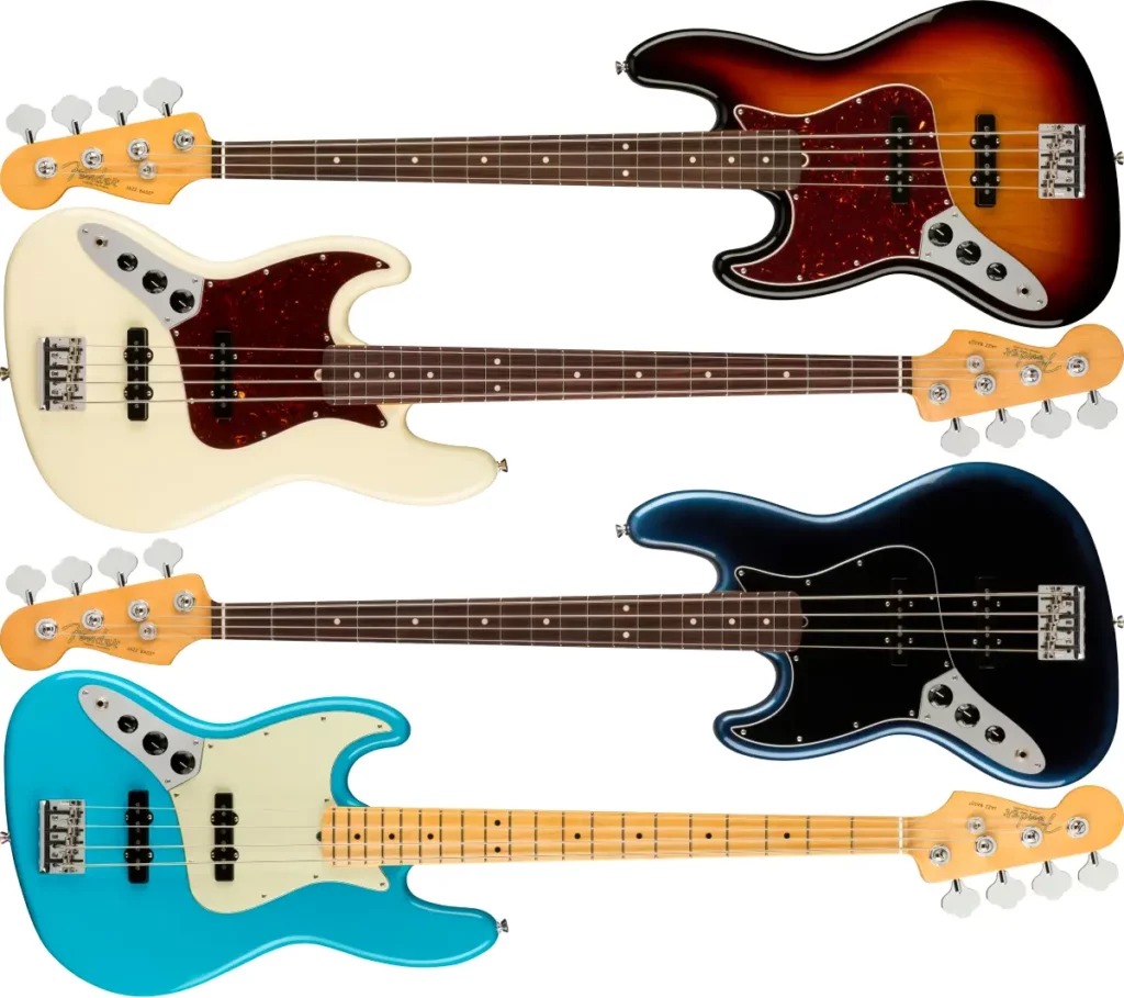 Left Handed Fender Guitars - American Professional II Jazz Bass (3-Color Sunburst, Olympic White, Dark Night, Miami Blue)