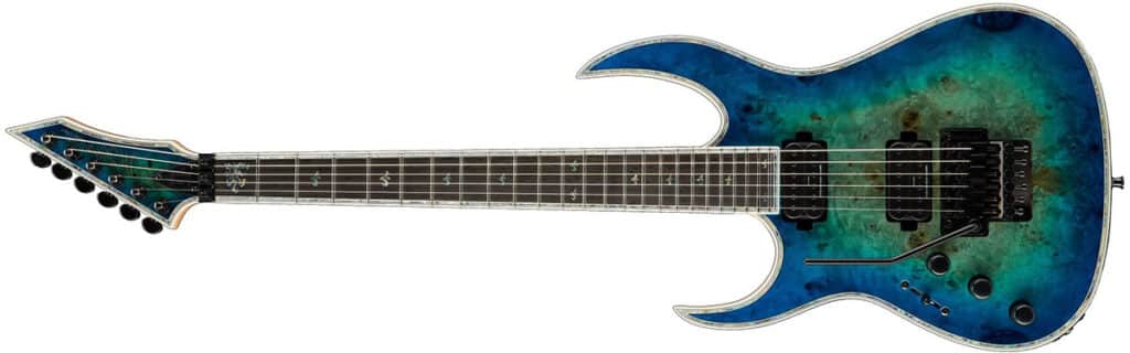 Left Handed B.C. Rich Guitars - Shredzilla Prophecy Exotic Archtop with Floyd Rose (Burled Maple Top with Cyan Blue finish)