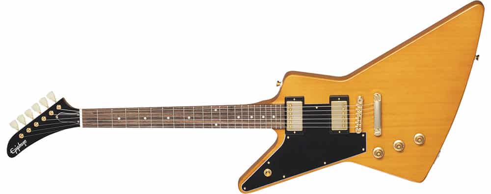 Left Handed Epiphone Guitars - 1958 Korina Explorer (Natural Gloss finish with Black Pickguard)