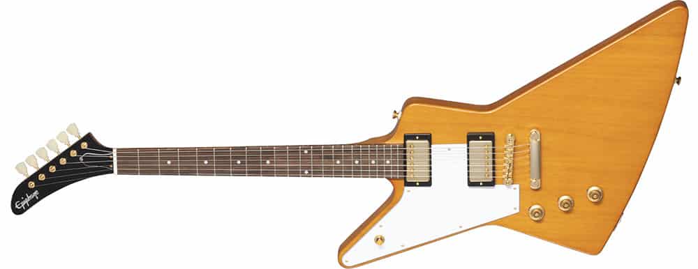 Left Handed Epiphone Guitars - 1958 Korina Explorer (Natural Gloss finish with White Pickguard)