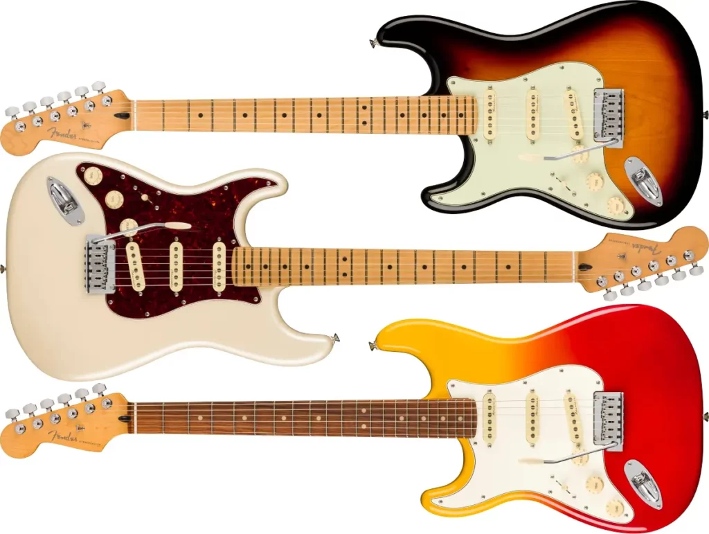 Left Handed Fender Guitars - Player Plus Stratocaster (3-Color Sunburst, Olympic Pearl, Tequila Sunrise)