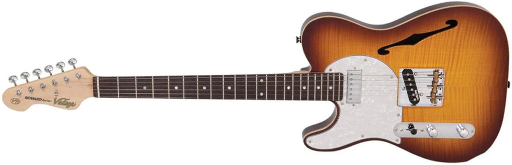 Left Handed Vintage Guitars - a Vintage V72 ReIssued Series Custom Spec TL guitar with Tobacco Burst finish