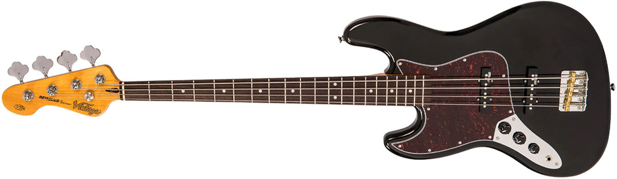 Left Handed Vintage Bass Guitars - a Vintage VJ74 ReIssued Bass with Boulevard Black finish