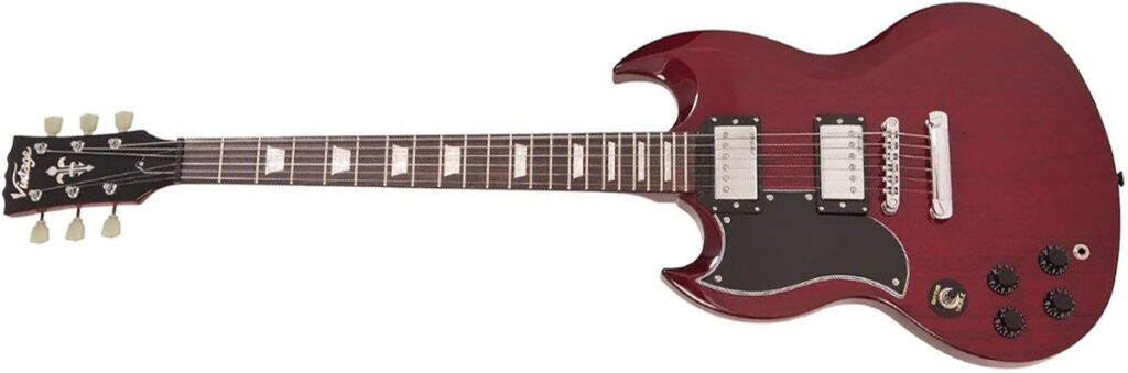 Left Handed Vintage Guitars - a Vintage VS6 ReIssued Series guitar with Cherry Red finish