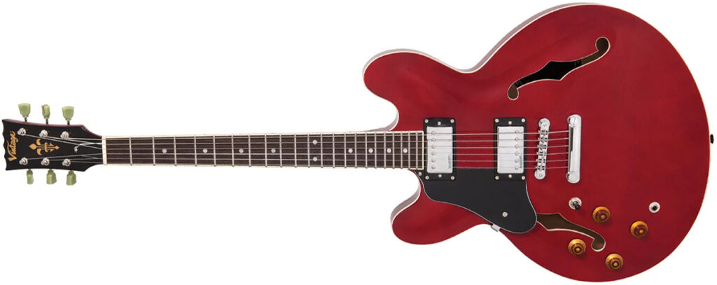 Left Handed Vintage Guitars - a Vintage VSA500 ReIssued Series guitar with Cherry Red finish