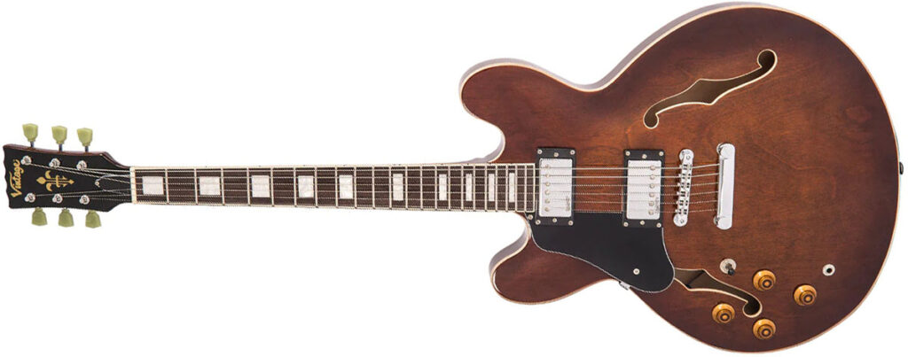 Left Handed Vintage Guitars - a Vintage VSA500 ReIssued Series guitar with Natural Walnut finish