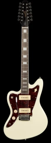 Left Handed Revelation Guitars - The front of a Revelation RJT-60/12 with Vintage White finish