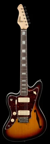 Left Handed Revelation Guitars - The front of a Revelation RJT-60 TL with Sunburst finish