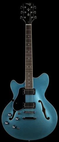 Left Handed Revelation Guitars - The front of a Revelation RT-45 with Metallic Blue finish