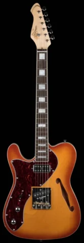 Left Handed Revelation Guitars - The front of a Revelation TSS with Honeyburst finish