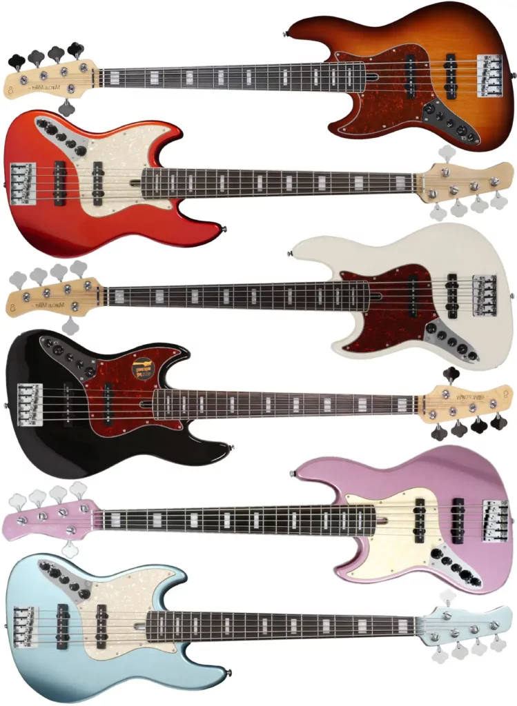 Left Handed Sire Bass Guitars - Marcus Miller V7 2nd Generation Alder LH 5-String - Available in 6 finishes; Tobacco Sunburst, Bright Metallic Red, Antique White, Black, Burgundy, or Lake Placid Blue