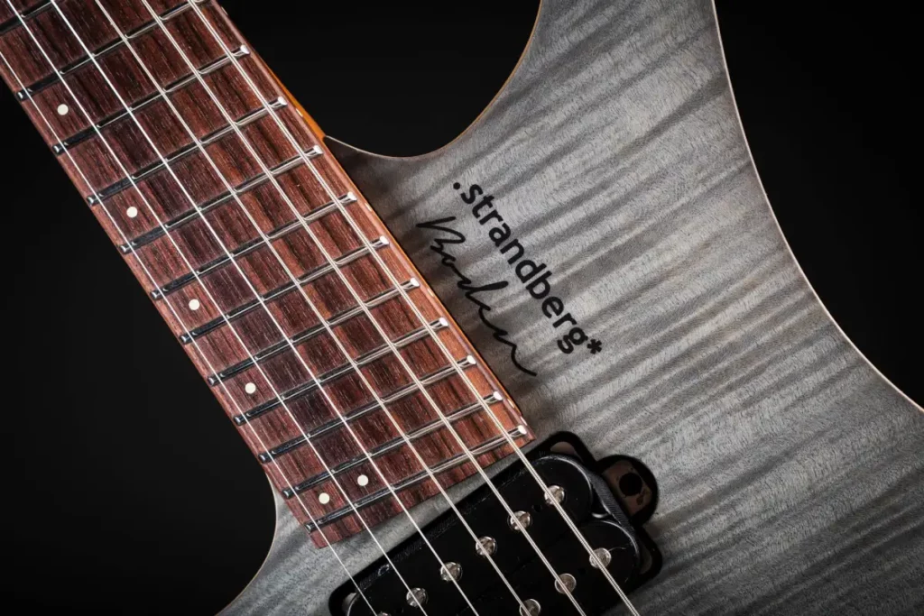 Left Handed Strandberg Guitars - Close up at the 24th fret of a Boden Standard NX 6 Lefty Tremolo in Charcoal finish