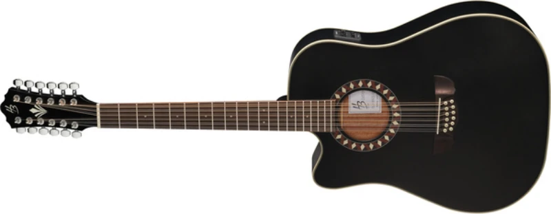 Left Handed Harley Benton Acoustic Guitars - A Custom Line CLD-10SCE-12BKS with a matte black finish.