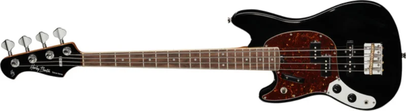 Left Handed Harley Benton Basses - A Harley Benton MV-4MSB short-scale bass with a black finish