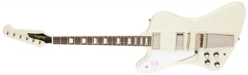 Left Handed Epiphone Guitars - A left handed 1963 Firebird V Reissue with Maestro Vibrola in a Polaris White finish