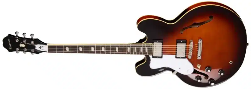 Left Handed Epiphone Guitars - A left handed Bonehead signature Riviera guitar in a Dark Tobacco Sunburst finish