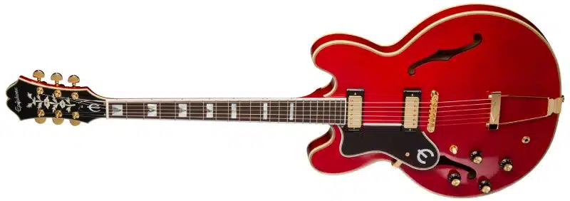 Left Handed Epiphone Guitars - A left handed Gem Archer signature Masterbilt Sheraton guitar in a Cherry Red finish