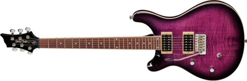 Left handed Harley Benton Guitars - a lefty CST-24T electric guitar in a Purple Burst finish. 
