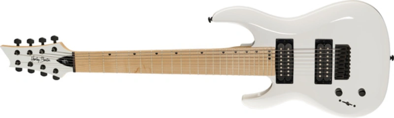 Left handed Harley Benton 8-String Guitars - a lefty R-458MN LH WH electric guitar in a Gloss White finish.