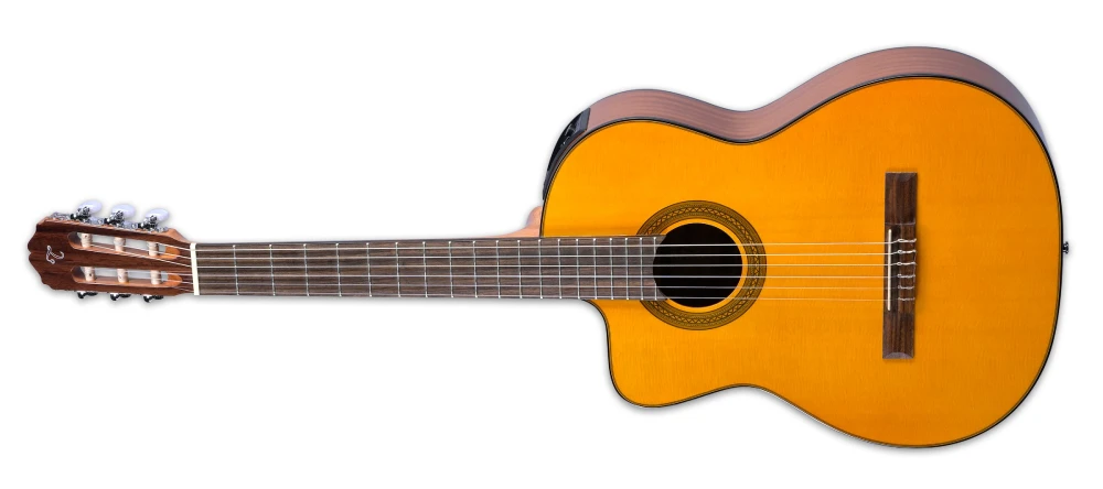 Left Handed Takamine Guitars - A lefty Takamine GC1CE-LH classical guitar with a gloss natural finish.