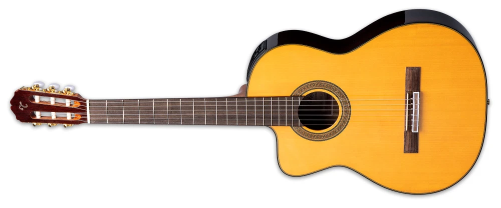 Left Handed Takamine Guitars - A lefty Takamine GC5CE-LH classical guitar with a gloss natural finish.