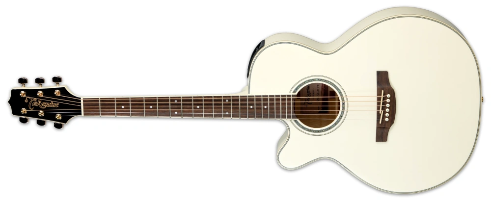 Left Handed Takamine Guitars - A lefty Takamine GN37CELH PW acoustic guitar with a Pearl White finish.