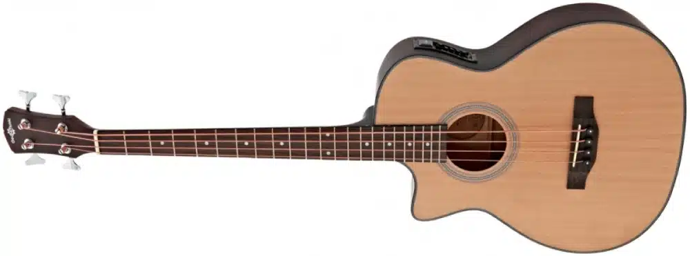 Gear4music Electro Acoustic Bass Guitar with a natural finish.