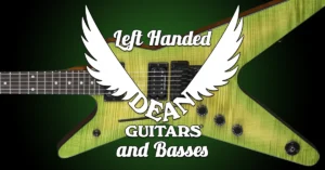 Left Handed Dean Guitars and Basses - Closeup of the body of a left handed Dean ML 79 in a Slime finish