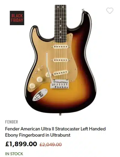Lefty Fender American Ultra II Stratocaster (Ultraburst) - ยฃ1,899.00 at Andertons for Black Friday