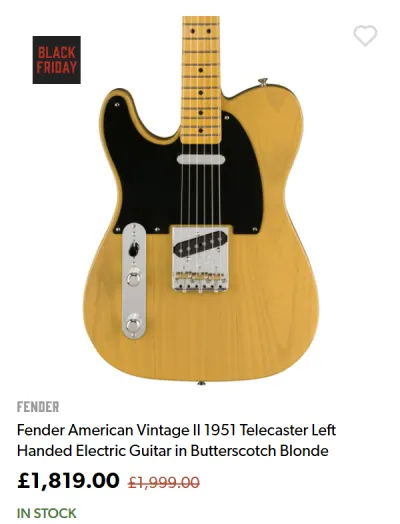 Lefty Fender American Vintage II 1951 Telecaster (Butterscotch Blonde) - ยฃ1,819.00 at Andertons for Black Friday