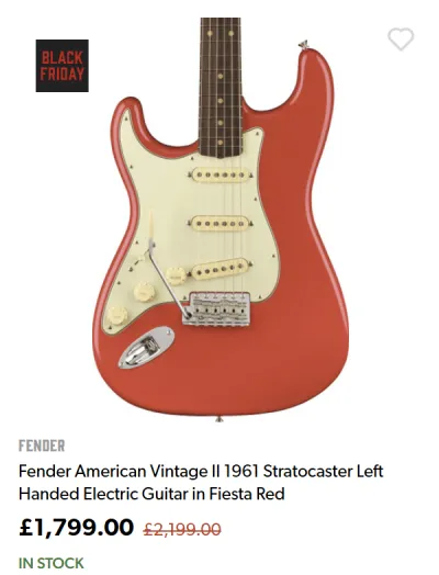Lefty Fender American Vintage II 1961 Stratocaster (Fiesta Red) - ยฃ1,799.00 at Andertons for Black Friday