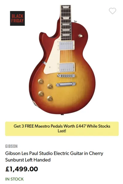 Lefty Gibson LP Studio (Cherry Sunburst) - ยฃ1,499.00 at Andertons for Black Friday