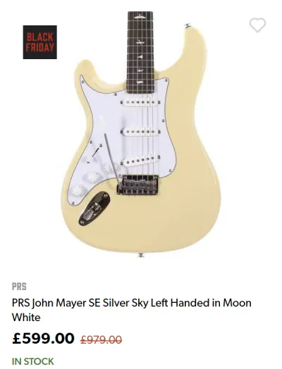 Lefty PRS SE John Mayer Silver Sky (Moon White) - ยฃ599.00 at Andertons for Black Friday
