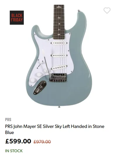 Lefty PRS SE John Mayer Silver Sky (Stone Blue) - ยฃ599.00 at Andertons for Balck Friday