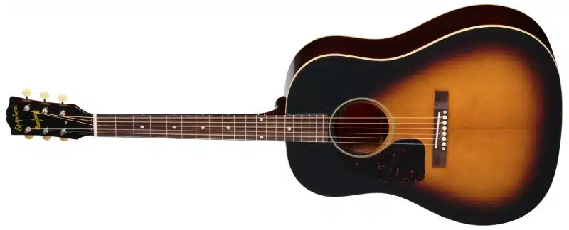 Left Handed Epiphone Acoustic Guitars - Epiphone 1942 Banner J-45 Reissue with a vintage sunburst finish