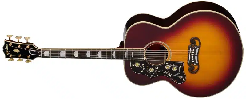 Left Handed Epiphone Acoustic Guitars - Epiphone Pre-War SJ-200 Rosewood Reissue with a vintage sunburst finish