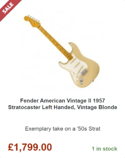 Lefty Fender American Vintage II 1957 Stratocaster (Vintage Blonde) - ยฃ1,799.00 at Gear4music for Black Friday