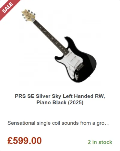 Lefty PRS SE John Mayer Silver Sky (Piano Black) - ยฃ599.00 at Gear4music for Black Friday